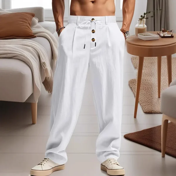 Men's new spring-autumn style button-designed solid-color drawstring pants