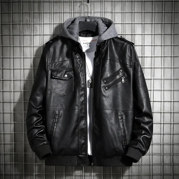 Hooded Leather Jacket Men's Jacket