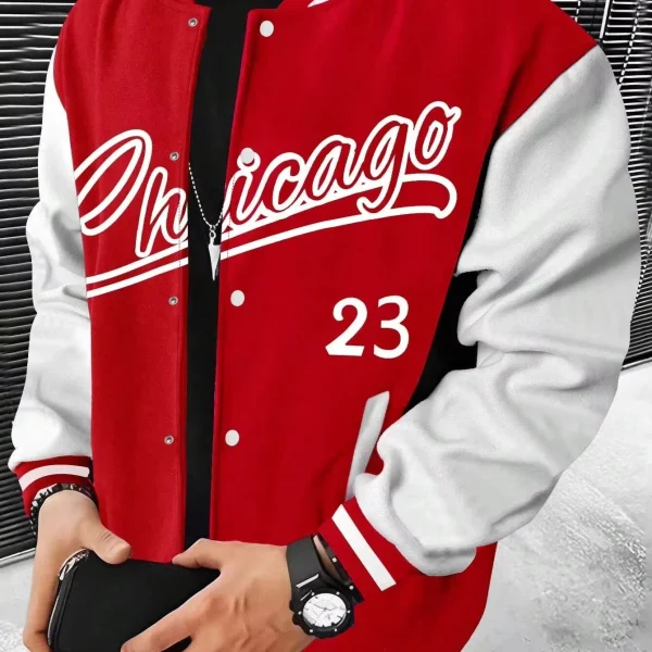 Men's Letter Print Color-block Baseball Jacket